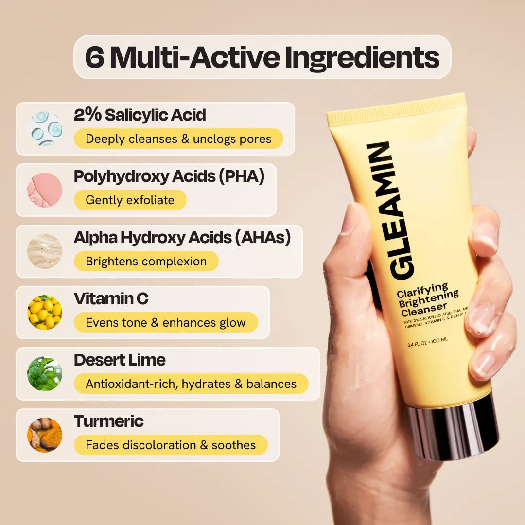 Brightening Facial Cleanser with Salicylic Acid, AHA & BHA for Clear Glowing Skin